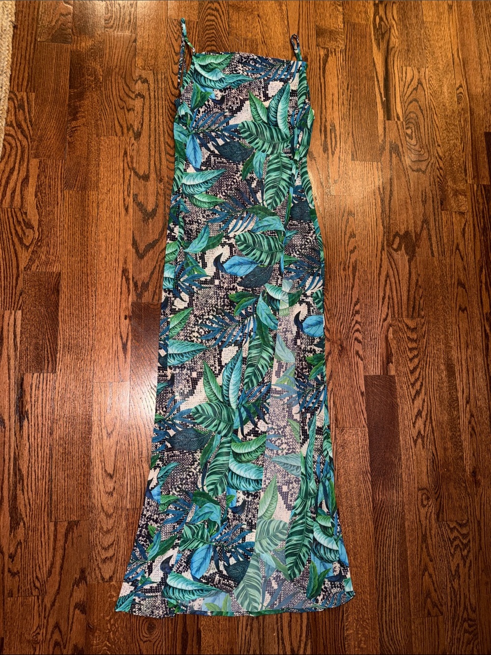 Tropical Leaf Print Maxi Dress in Green & Blue